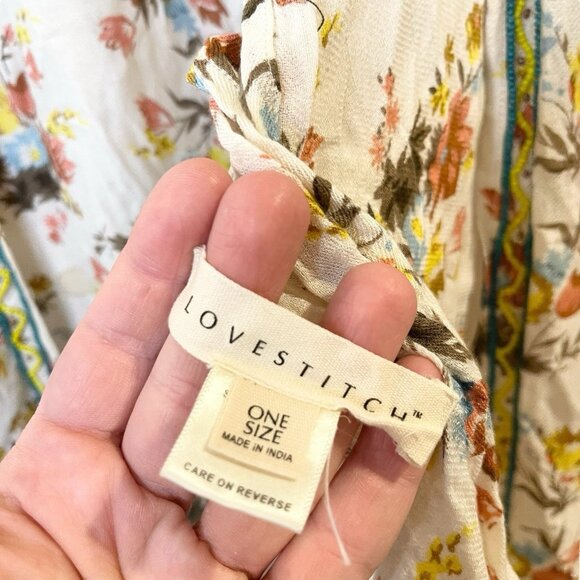 Lovestitch OS Open Kimono Kaftan Cover Up Beach Beaded Floral Boho Gypsy Swim - Picture 7 of 8